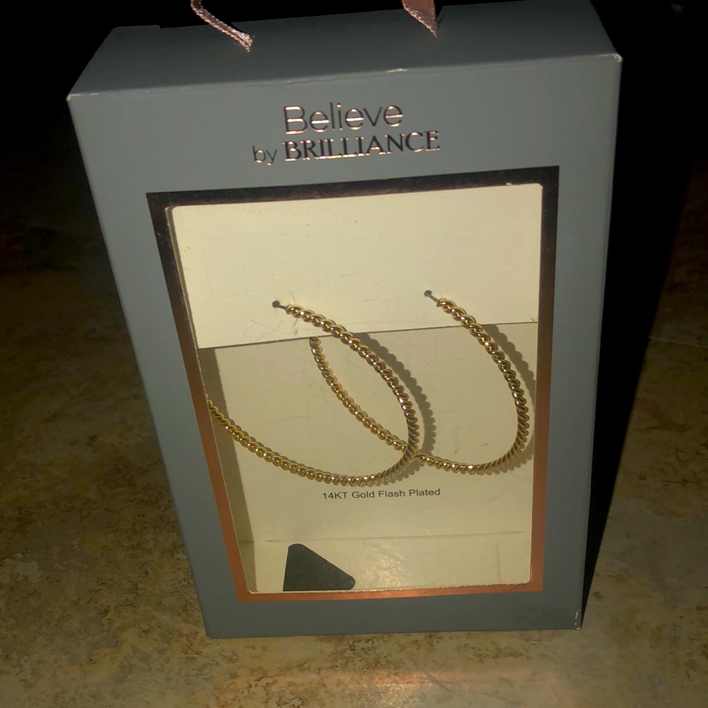 Nwt In Box Belle By Brilliance Fine Gold Plated Brass Twisted Omega Hoo